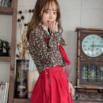 Modern Hanbok Suit - Black Flower and Red Skirt
