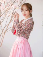 Modern Hanbok Suit - Pink Flower Top and Pink Skirt