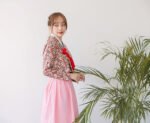 Modern Hanbok Suit - Pink Flower Top and Pink Skirt - Image 3