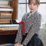 Modern Hanbok Suit - Black Flower Top and Black Skirt